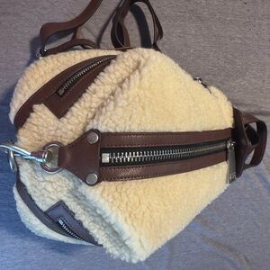 Rebecca Minkoff  Cream and Brown Shearling Backpack